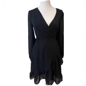 Truth and Fable black dress with sheer long sleeves